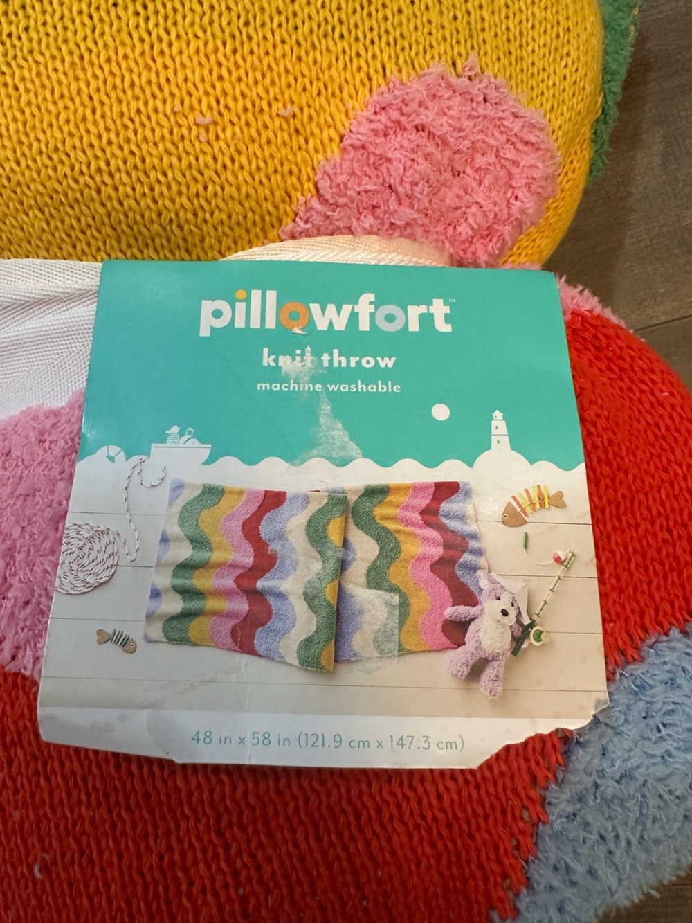 Pillowfort Multicolor Wave Knit Throw - Red, Yellow, Green, Blue, Pink - Picture 2 of 2